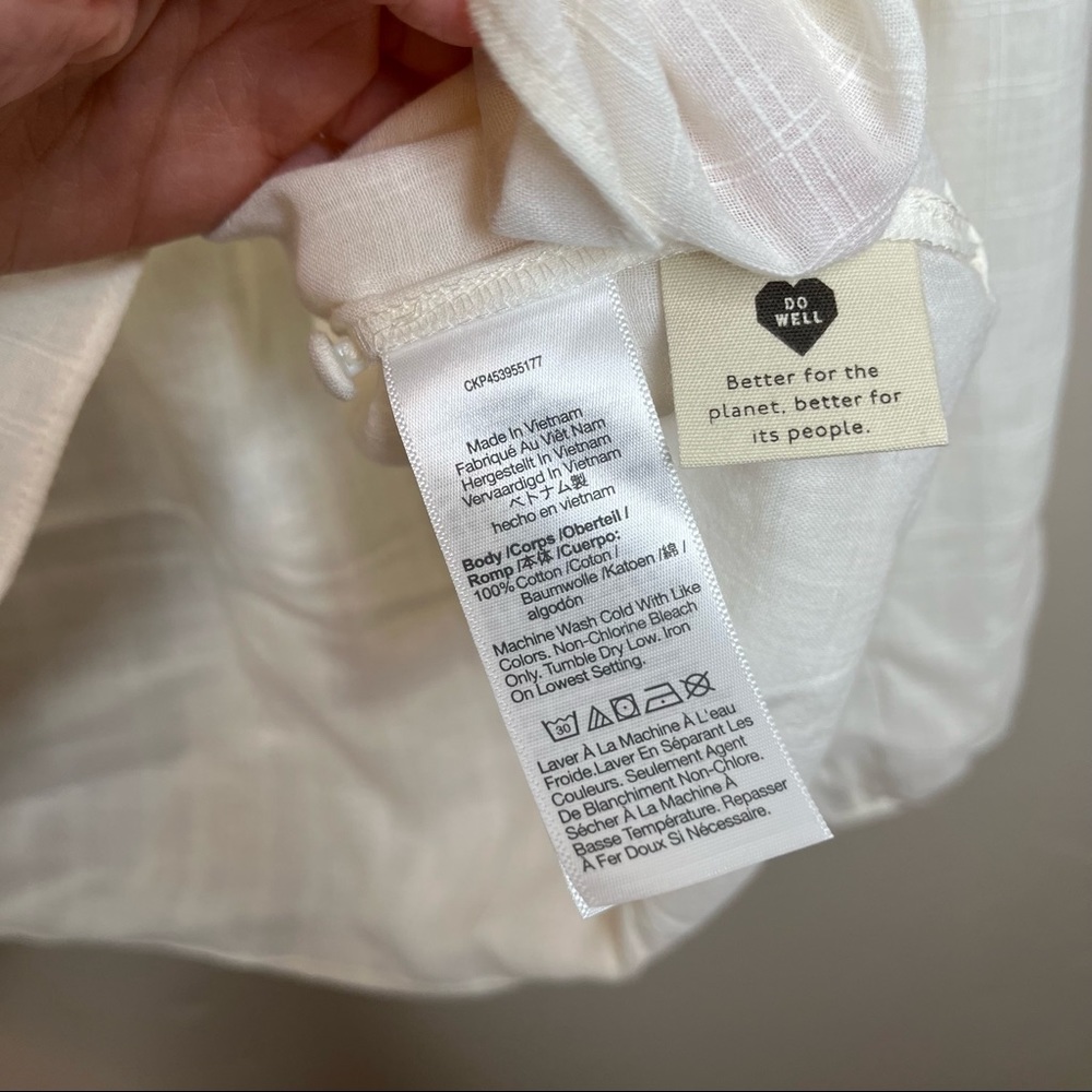 Madewell White Vneck Cropped Blouse Long Balloon Sleeves Size XS - Picture 6 of 7